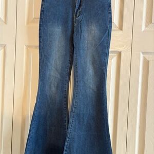 SHEIN Blue Flare Wide Leg Jeans 70s Inspired